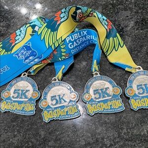 Kids 5K Medal with Bright Blue and Yellow Ribbon - Publix Gasparilla